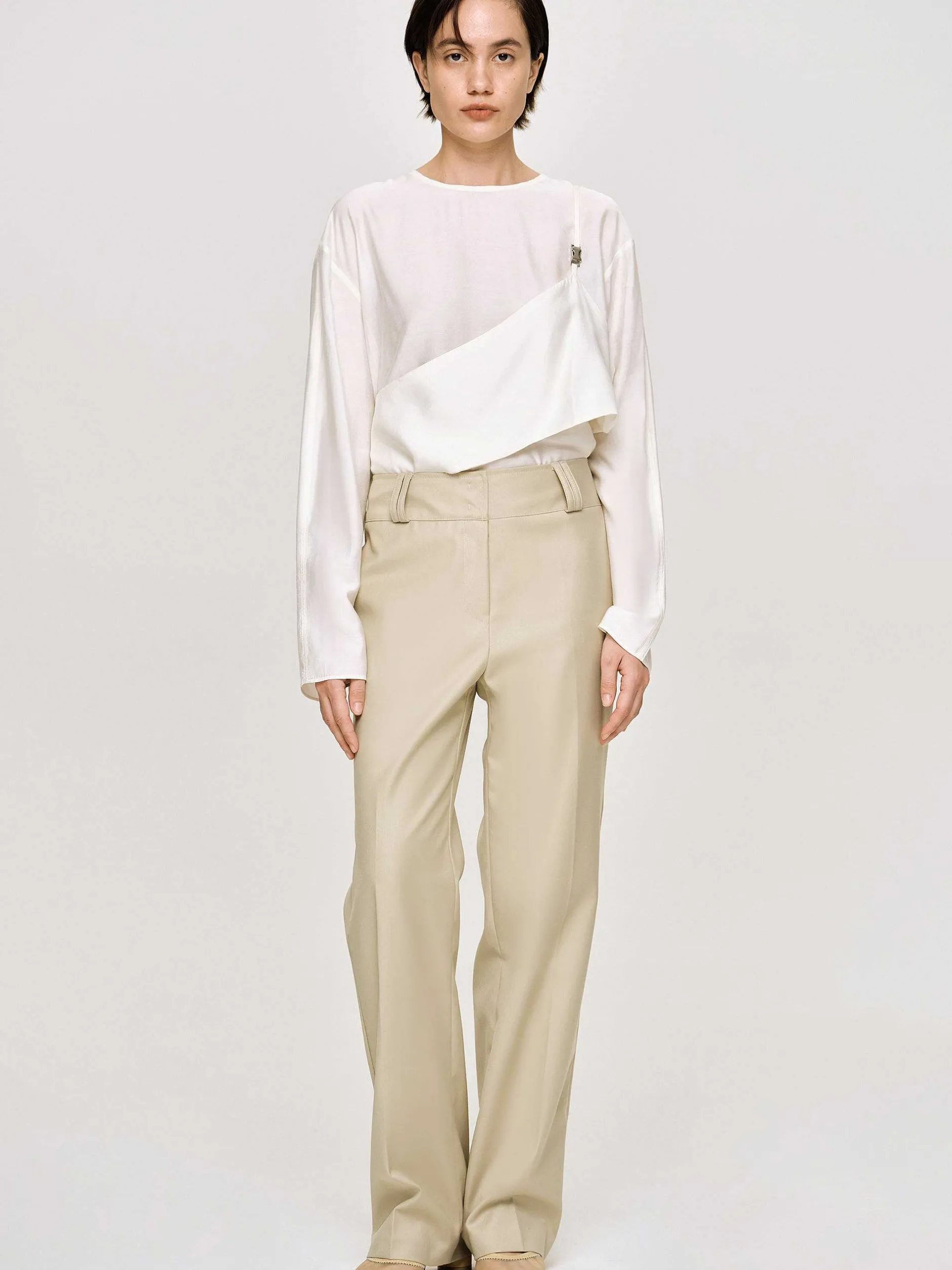 Frauen Source Unknown Unterteile<Gabardine-Hose Mit Geradem Bein, Beige
