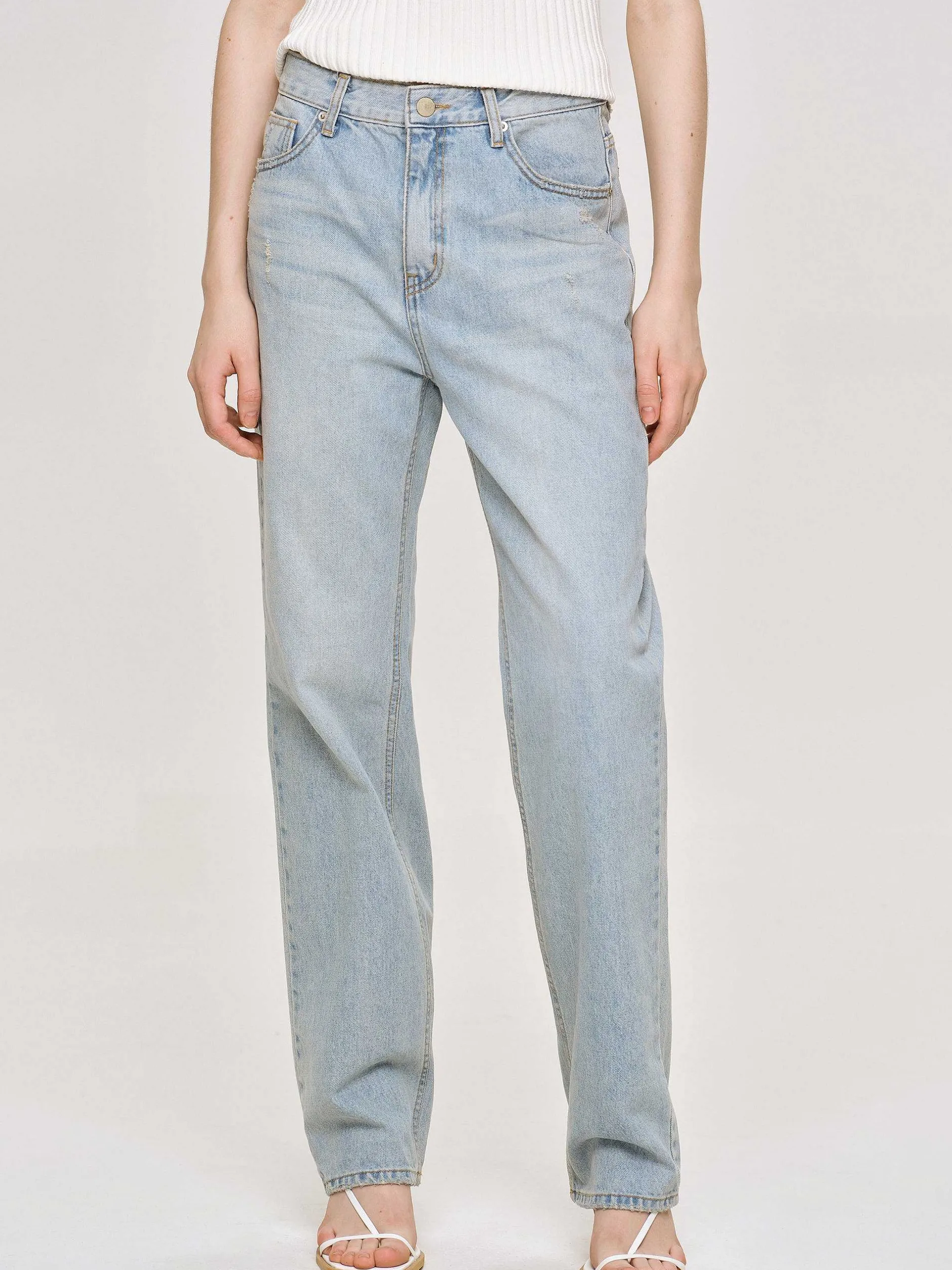 Frauen Source Unknown Kleidung<Gerade Jeans Im Used-Look, Helles Vintage-Blau
