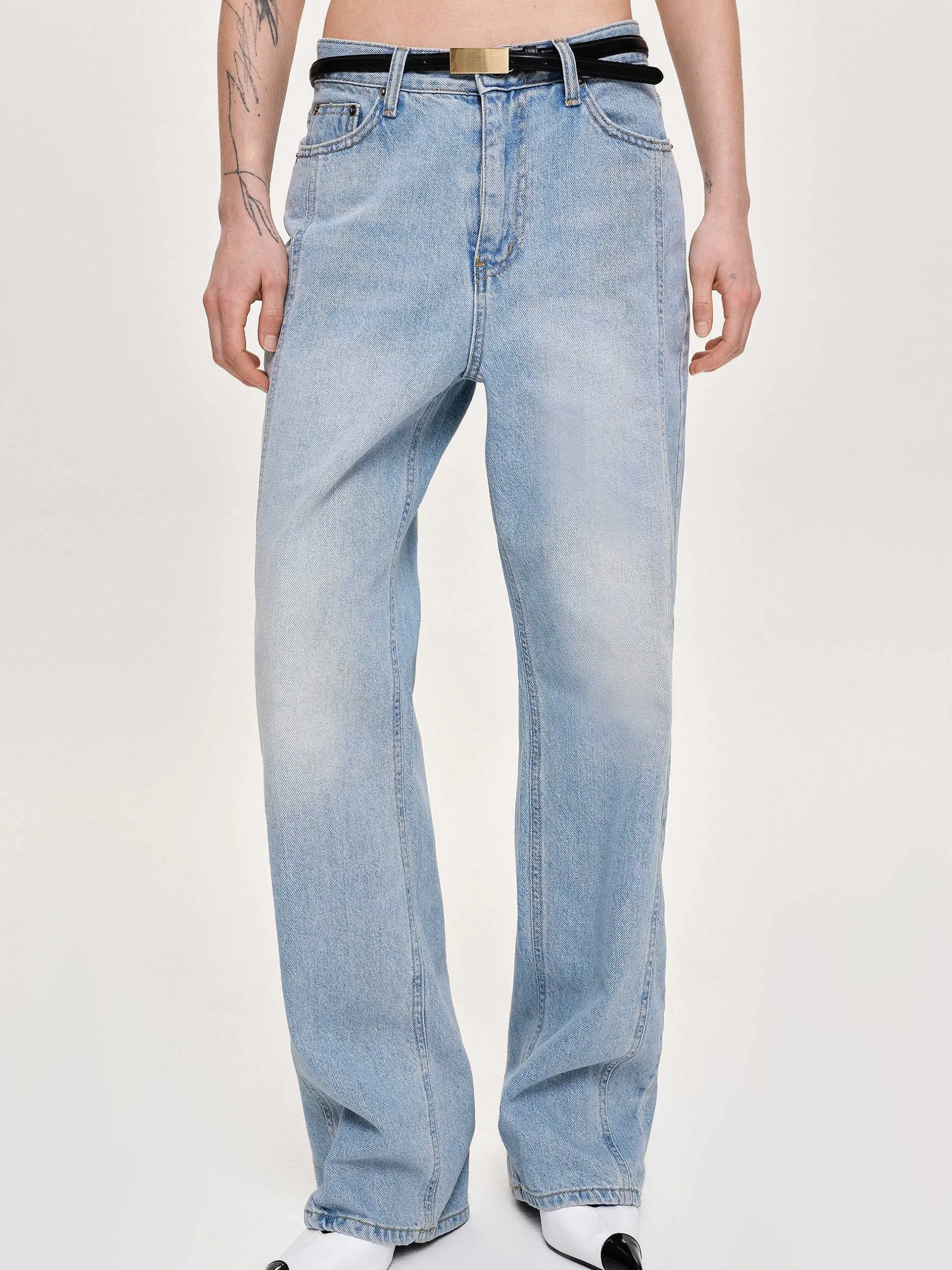 Frauen Source Unknown Kleidung<Gerade Jeans Mit Seitlichen Einsatzen, Hell Verwaschenes Blau