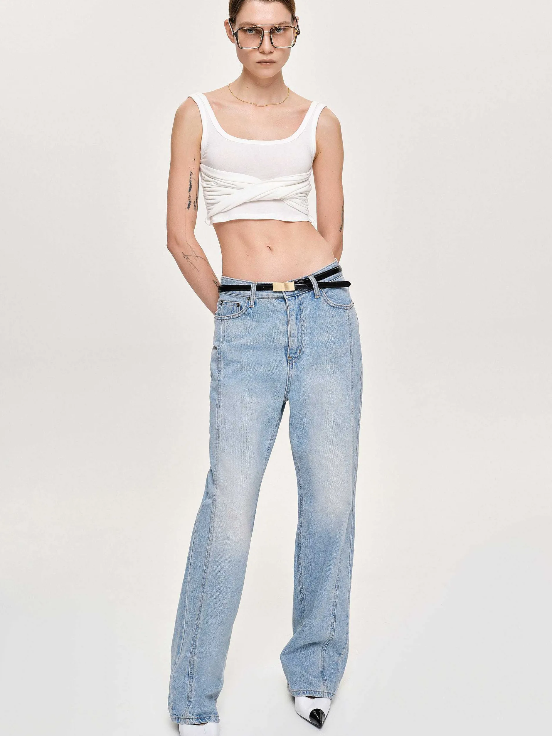 Frauen Source Unknown Kleidung<Gerade Jeans Mit Seitlichen Einsatzen, Hell Verwaschenes Blau