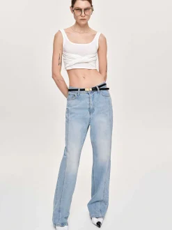 Frauen Source Unknown Denim<Gerade Jeans Mit Seitlichen Einsatzen, Hell Verwaschenes Blau