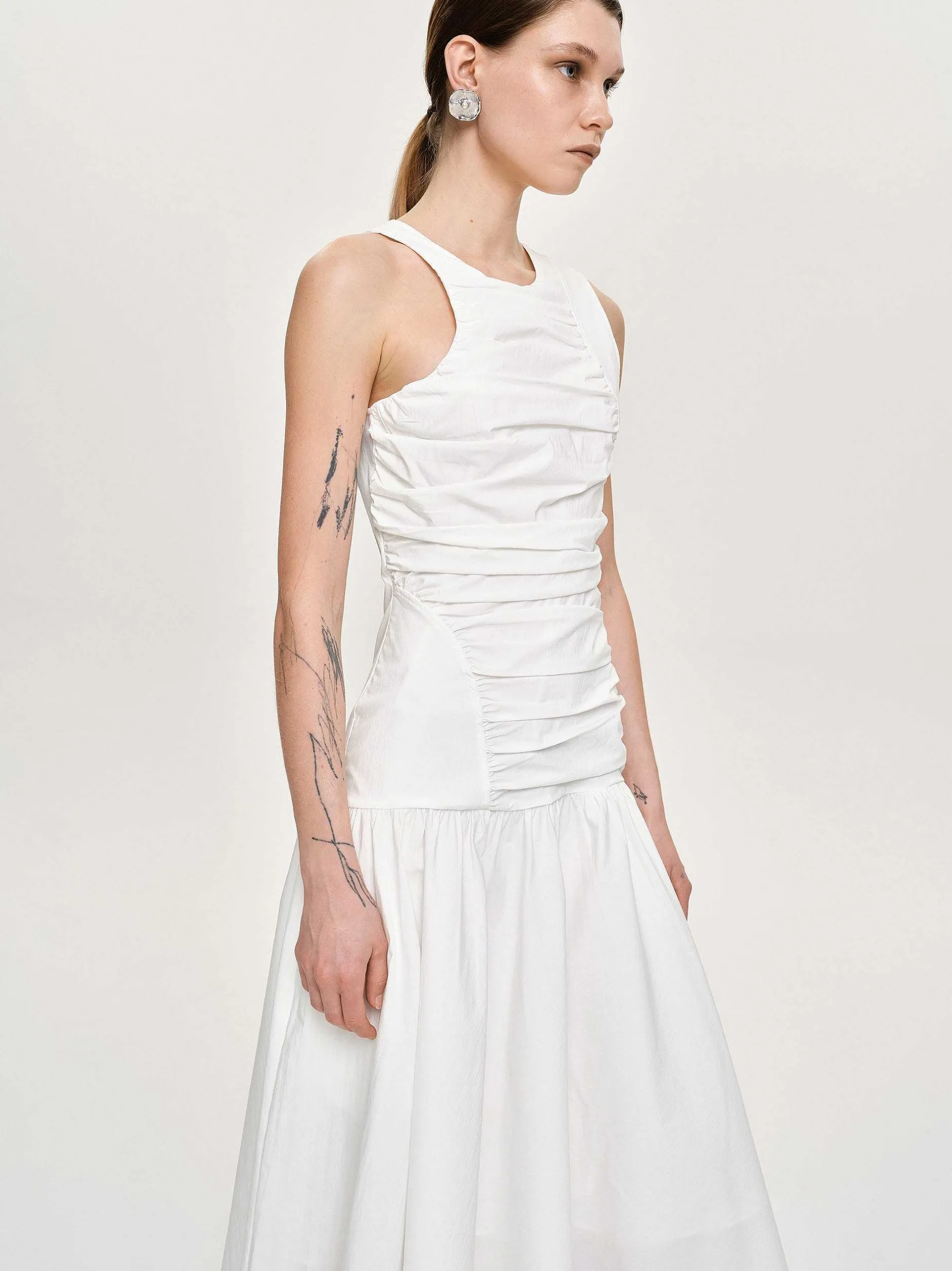 Frauen Source Unknown Zubehör<Gerafftes Kleid Mit Tiefer Taille, Gebrochenes Weis