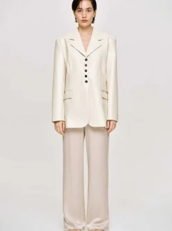 Frauen Source Unknown Oberbekleidung<Jacke Mit Knopfen Aus Kunstleder, Warmes Beige