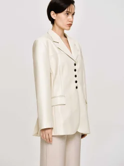 Frauen Source Unknown Oberbekleidung<Jacke Mit Knopfen Aus Kunstleder, Warmes Beige