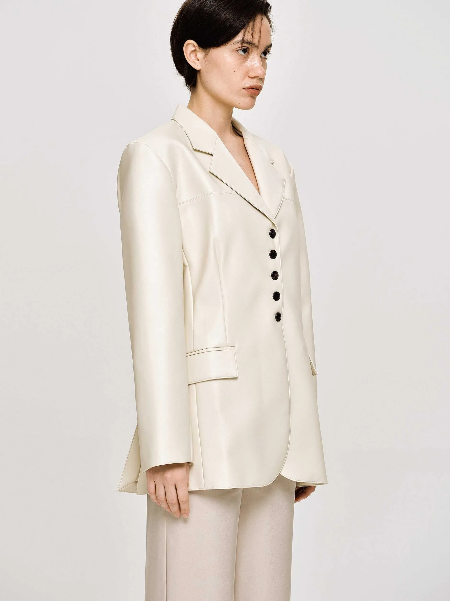 Frauen Source Unknown Oberbekleidung<Jacke Mit Knopfen Aus Kunstleder, Warmes Beige