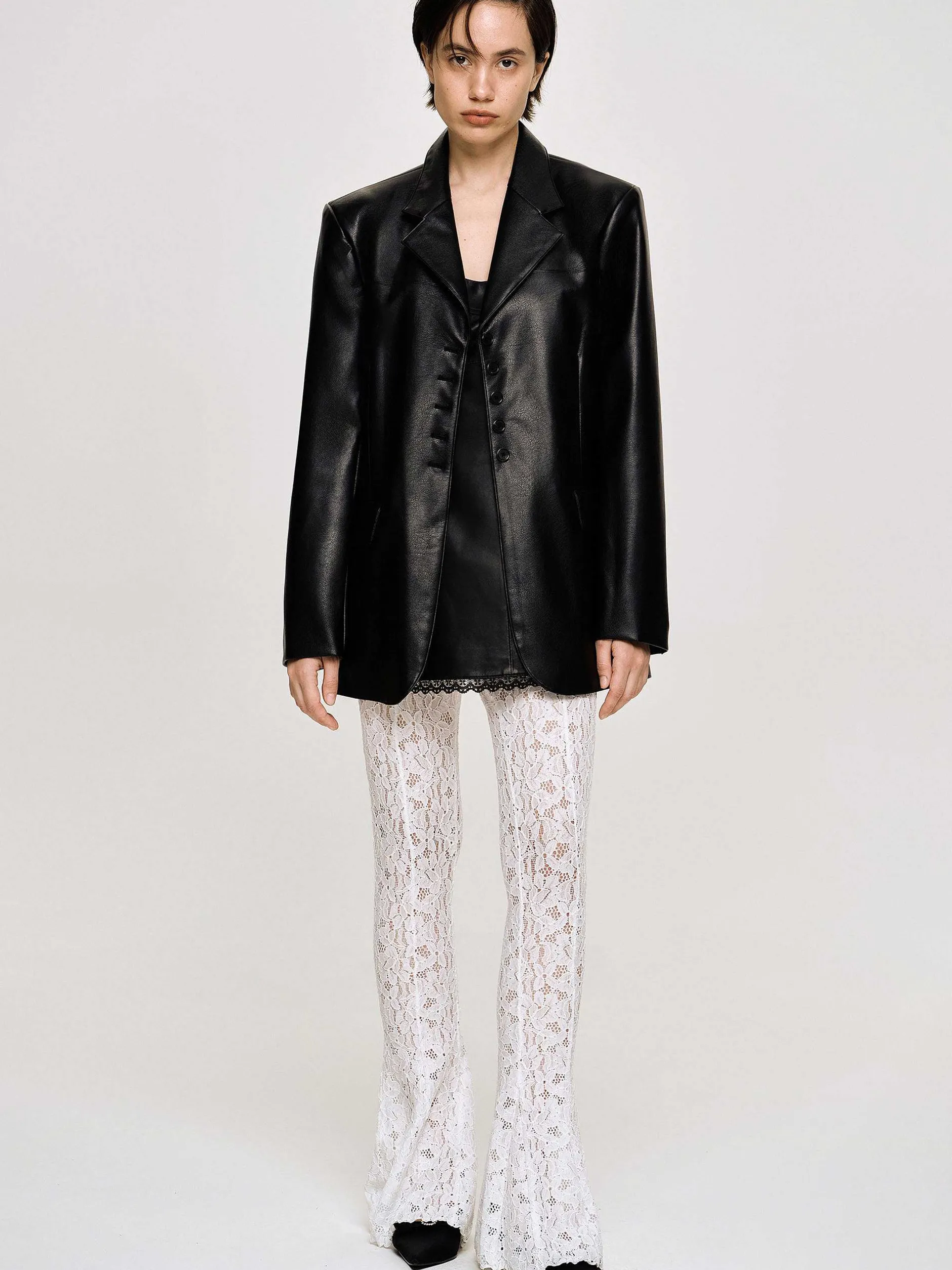 Frauen Source Unknown Oberbekleidung<Jacke Mit Knopfen Aus Kunstleder, Schwarz