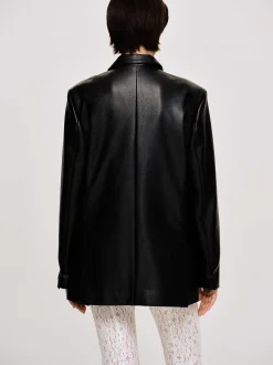 Frauen Source Unknown Oberbekleidung<Jacke Mit Knopfen Aus Kunstleder, Schwarz