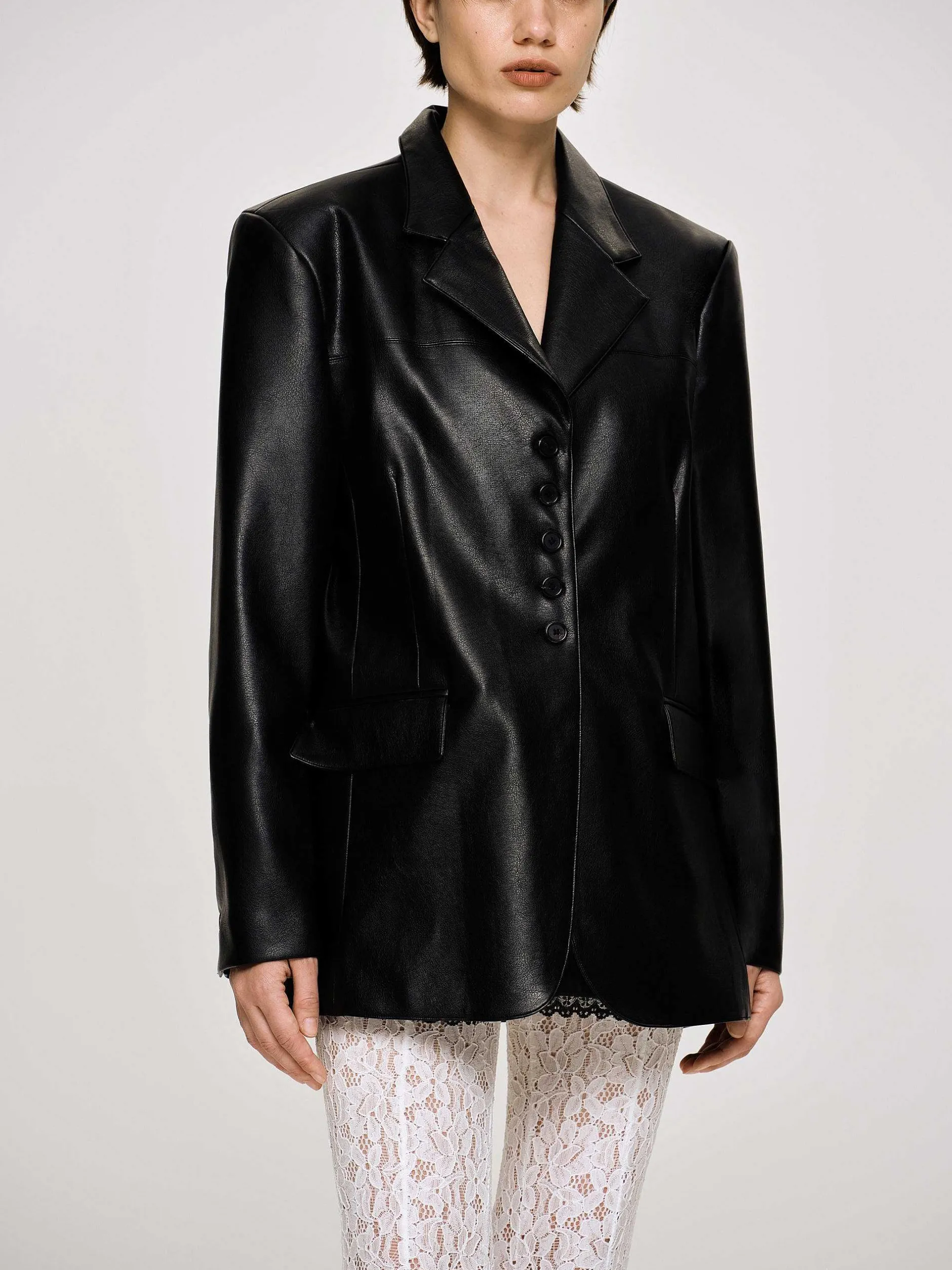 Frauen Source Unknown Oberbekleidung<Jacke Mit Knopfen Aus Kunstleder, Schwarz