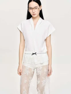 Frauen Source Unknown Oberteile<Kreppbluse Mit V-Ausschnitt, Weis