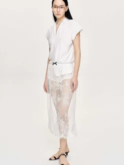 Frauen Source Unknown Oberteile<Kreppbluse Mit V-Ausschnitt, Weis