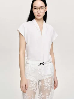 Frauen Source Unknown Kleidung<Kreppbluse Mit V-Ausschnitt, Weis