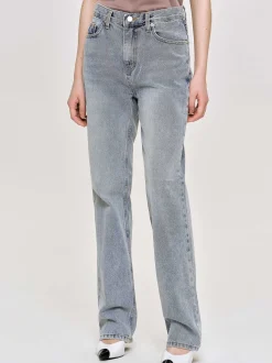 Frauen Source Unknown Denim<Lange Jeans Mit Hohem Bund, Aschblau