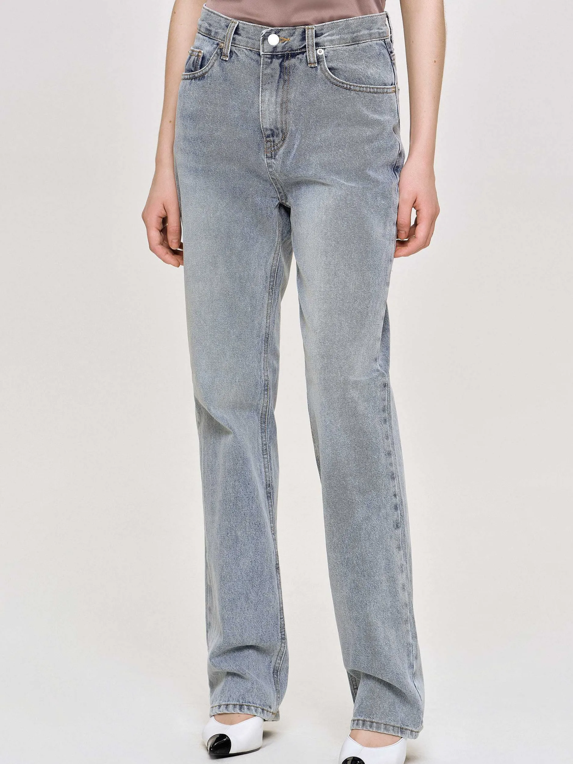Frauen Source Unknown Denim<Lange Jeans Mit Hohem Bund, Aschblau