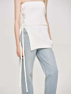 Frauen Source Unknown Kleidung<Langer Geteilter Rippenstrick, Weis
