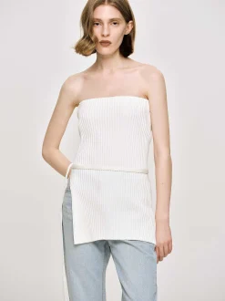 Frauen Source Unknown Kleidung<Langer Geteilter Rippenstrick, Weis
