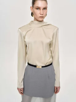 Frauen Source Unknown Kleidung<Leiva Bluse Mit Wasserfallausschnitt, Pergament