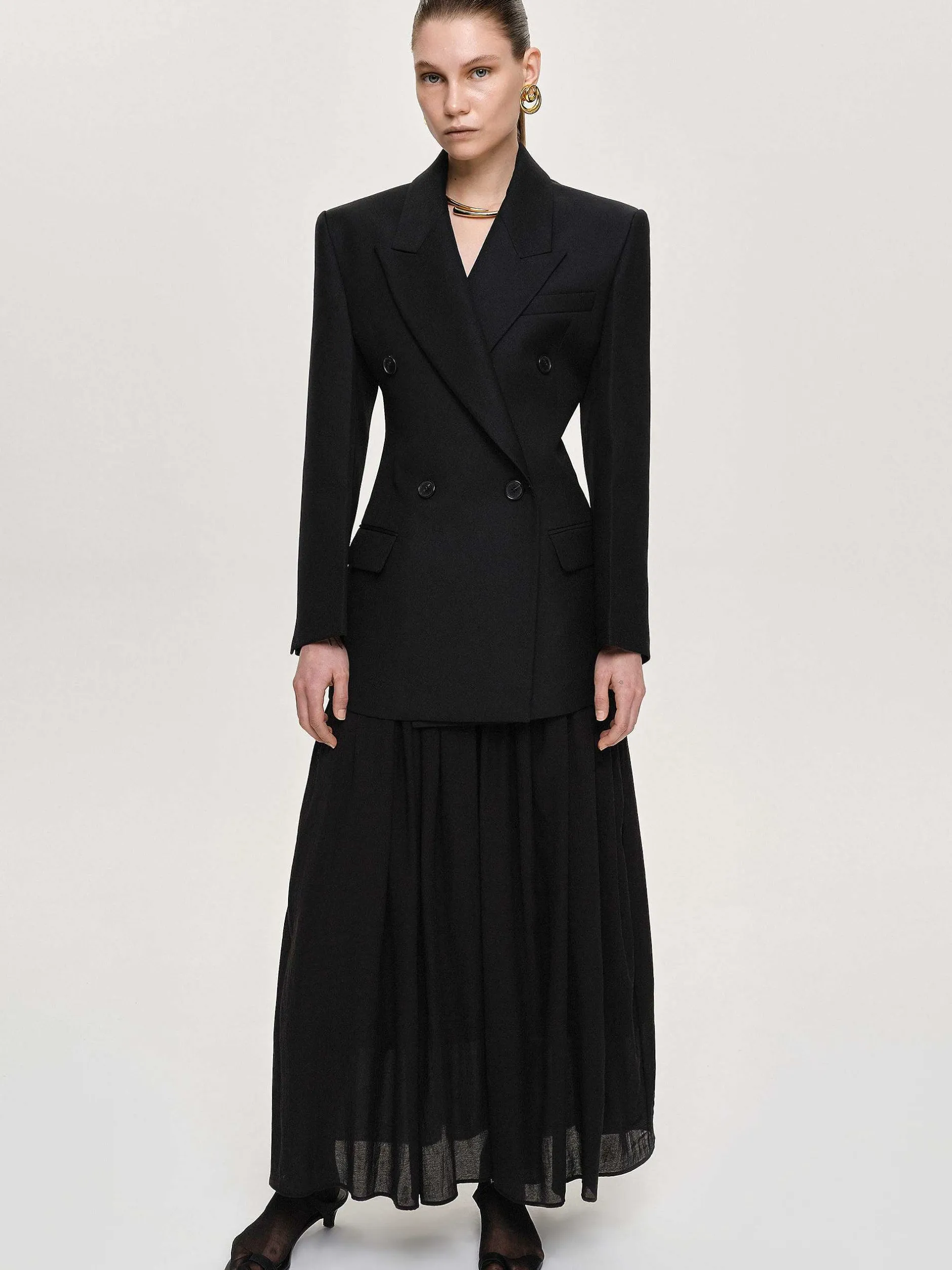 Frauen Source Unknown Oberbekleidung<Leonara Zweireihiger Cinch-Blazer, Schwarz
