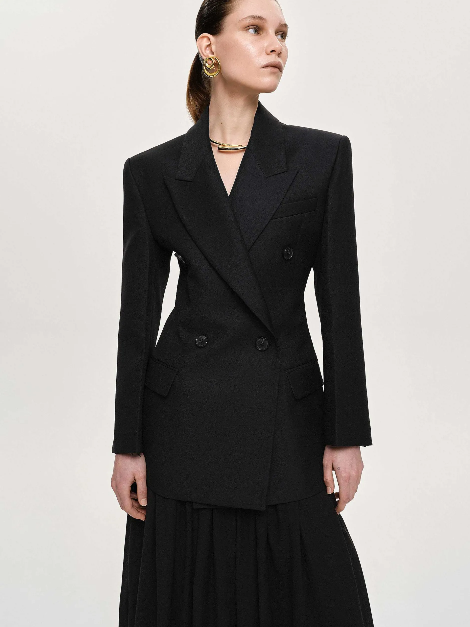 Frauen Source Unknown Oberbekleidung<Leonara Zweireihiger Cinch-Blazer, Schwarz