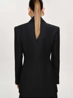Frauen Source Unknown Kleidung<Leonara Zweireihiger Cinch-Blazer, Schwarz