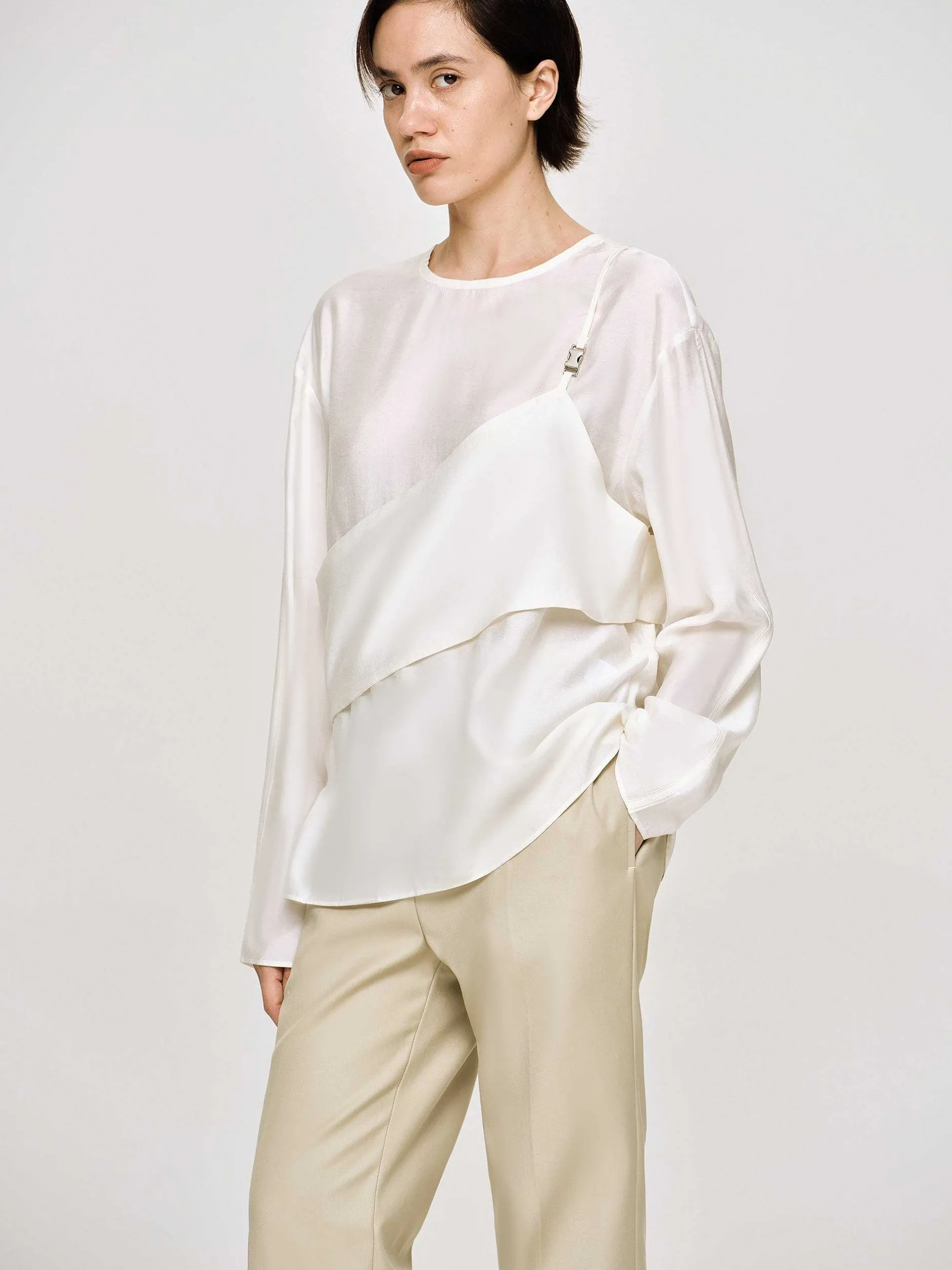 Frauen Source Unknown Oberteile<Mehrlagige Bustierbluse, Elfenbein