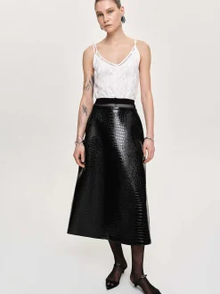 Frauen Source Unknown Kleidung<Midirock Mit Krokopragung, Schwarz