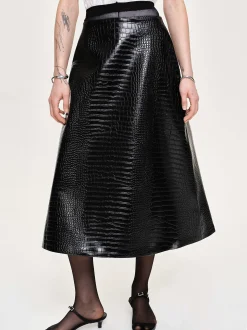 Frauen Source Unknown Kleidung<Midirock Mit Krokopragung, Schwarz