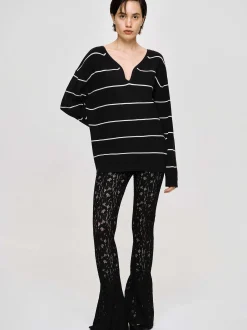 Frauen Source Unknown Strickwaren<Pullover Mit Tiefem V-Ausschnitt, Schwarz