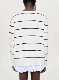 Frauen Source Unknown Strickwaren<Pullover Mit Tiefem V-Ausschnitt, Weis Gestreift
