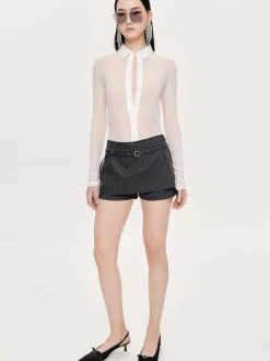 Frauen Source Unknown Kleidung<Rioni Mini-Skort Mit Gurtel, Anthrazit Gestreift