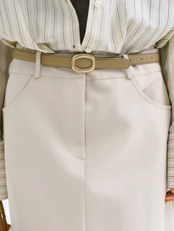 Frauen Source Unknown Zubehör<Runder Sechseckiger Ledergurtel, Beige/Gold