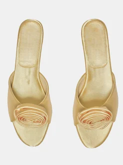 Frauen Source Unknown Schuhe & Taschen<Satin-Pantoletten Mit Rosenapplikation, Buttermilch