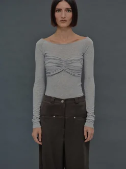 Frauen Source Unknown Oberteile<Schmales Bustier-Jersey-T-Shirt, Nebelgrau