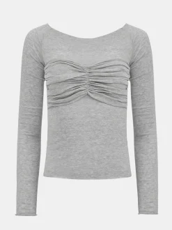 Frauen Source Unknown Kleidung<Schmales Bustier-Jersey-T-Shirt, Nebelgrau