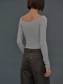Frauen Source Unknown Kleidung<Schmales Bustier-Jersey-T-Shirt, Nebelgrau