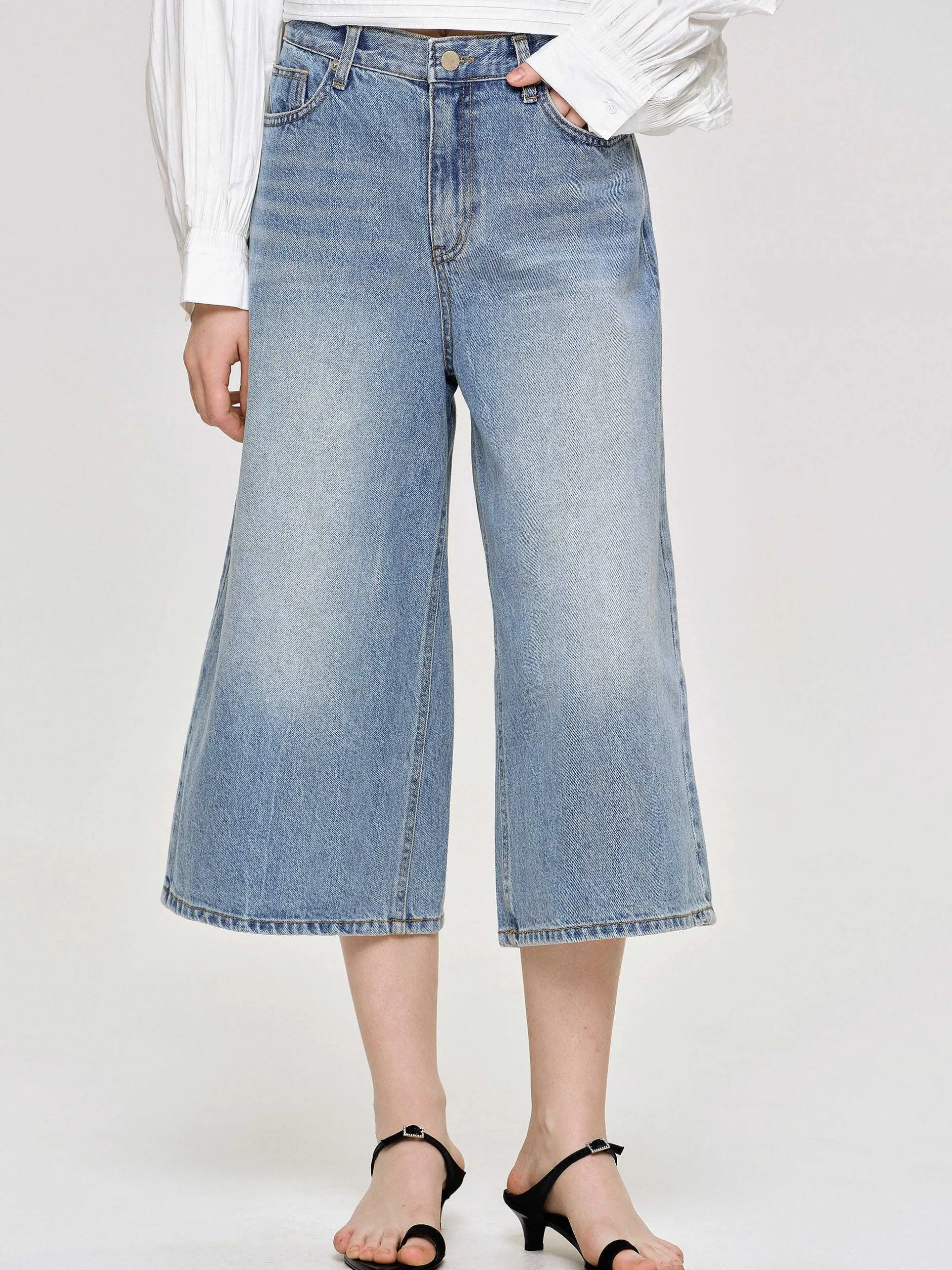 Frauen Source Unknown Denim<Weite, Verkurzte Jeans, Mittelblau