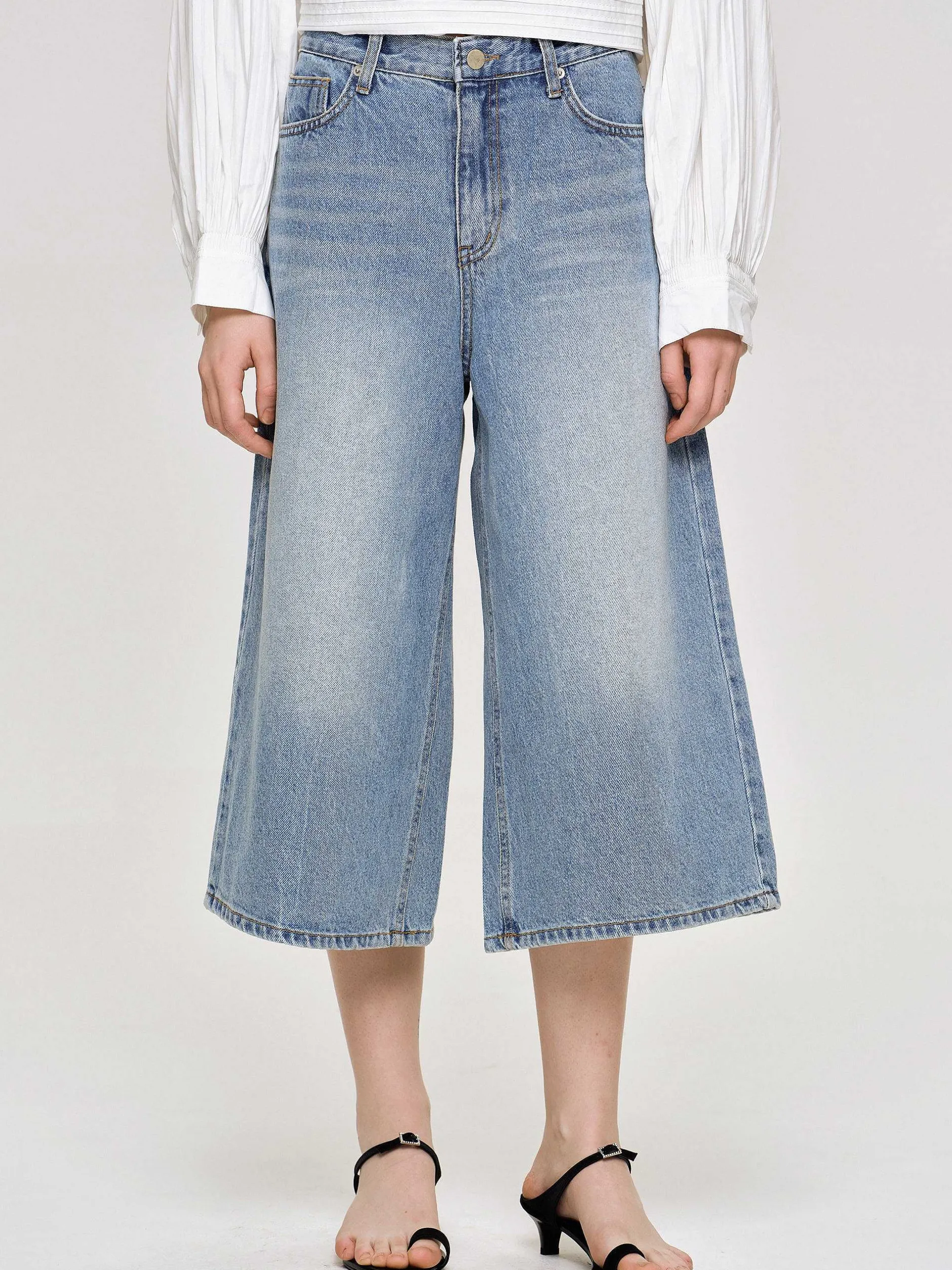 Frauen Source Unknown Denim<Weite, Verkurzte Jeans, Mittelblau