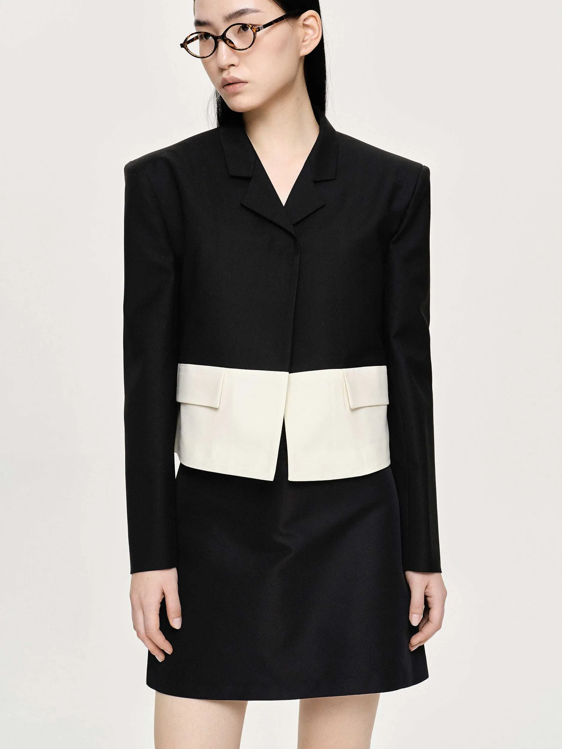Frauen Source Unknown Zubehör<Zweifarbiger Blazer, Schwarz/Elfenbein